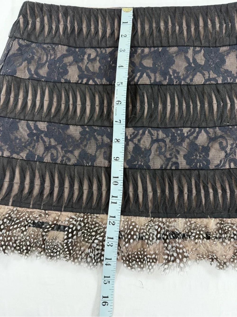 Etiquette Black Lace Feather Trim Mini Skirt Size 1 Y2K